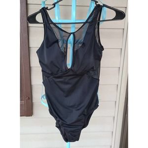 Very sharp black Solid and Sheer One piece Swim Suit Sz sm